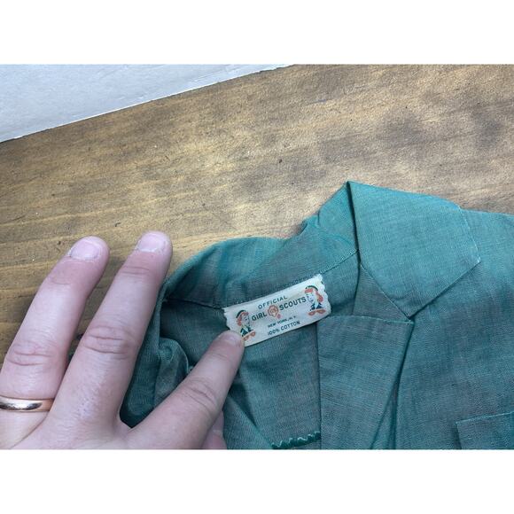 VTG 50s Girl Scout Uniform Dress Green Girls 10/12 Buttons Costume - Picture 6 of 15